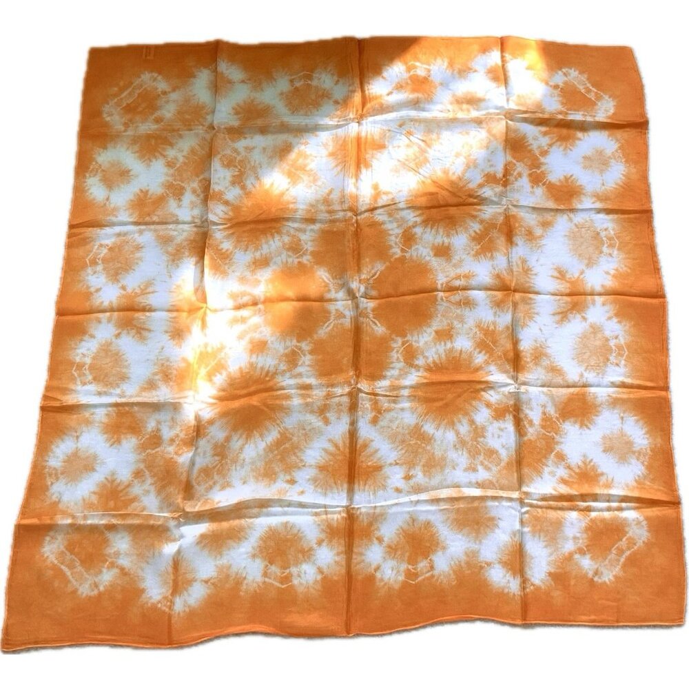 100% Silk tie dye Bright Orange Color scarf square 33”x33” Soft Hand Rolled Hem